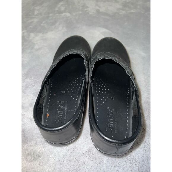 Womens Sanita Professional Slip On Clogs EU 37/US 6.5-7 Black Leather Round Toe - Picture 4 of 10